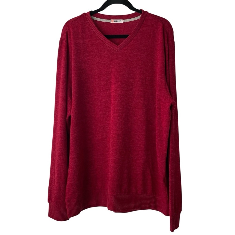 Men’s Red V-Neck Sweater Size XL Transitional Outdoor Casual Cozy Preppy Y2K‎